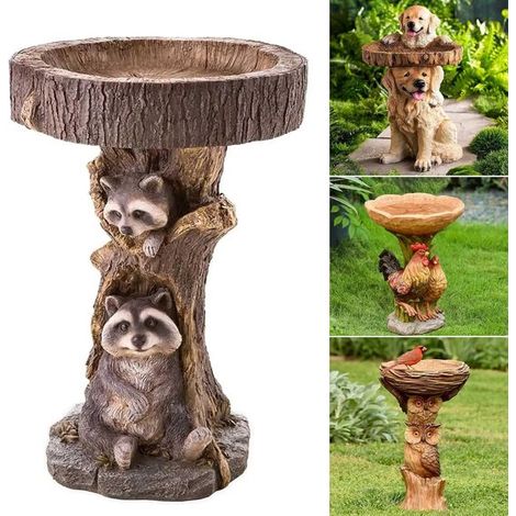 Abreuvoirs pour oiseaux d'extérieur, supports d'abreuvoirs en résine, abreuvoirs fabriqués à partir de souches d'arbres, statues, fontaines, mangeoires pour oiseaux. (1/5)