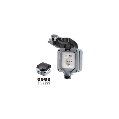 Prise Étanche IP66 avec Connexions USB Prise Électrique Extérieure avec Couvercle Boîtier de Prise Murale pour Jardin Garage Piscine