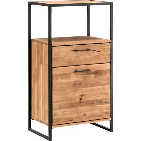Kommode Eiche massiv geölt FORST-64, inkl. Beleuchtung, B/H/T: ca. 60/108/39 cm (1/5)