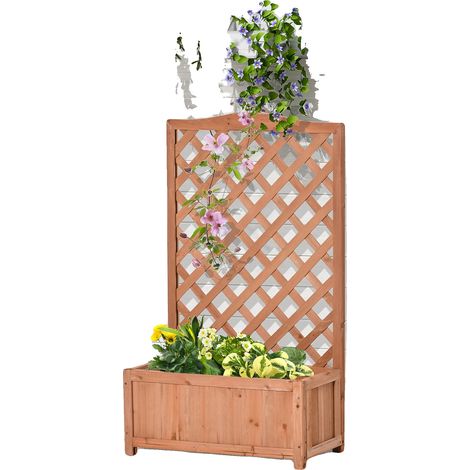 Macetero de madera de abeto, dimensiones totales 70x28x117 cm, dimensiones del macetero 70x28x30 cm, dimensiones internas 65x23x24 cm, dimensiones del enrejado 70x2,5x87 cm (1/5)