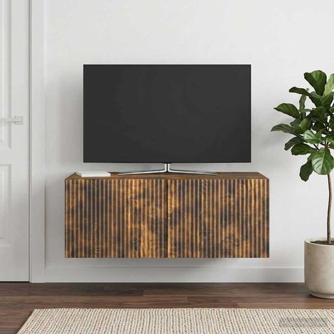 Meuble TV mural en bois d'ingénierie chêne fumé avec 2 portes, 78,5 x 41 x 30 cm - PANGIVO (1/5)