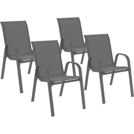 Idmarket – Lot de 4 chaises de jardin empilables en métal et textilène gris anthracite – Confort d'assise textilène – Structure en acier robuste – Dimensions 51,5x68x84cm