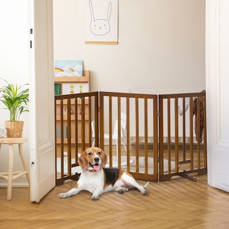 Dreiteiliges, faltbares Hundegitter mit rutschfesten Füßen für Flure, Treppen und Zimmer, Kiefernholz, 181 x 35 x 76 cm, Dunkelbraun