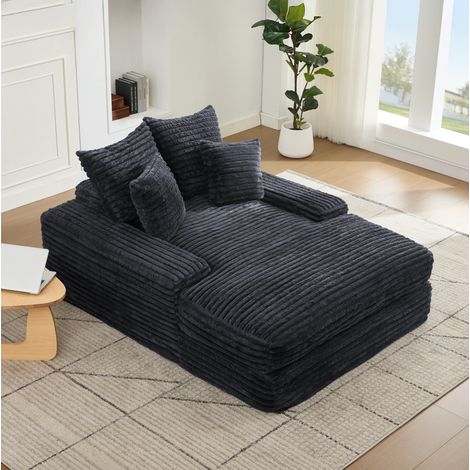 Canapé 135x165 cm avec 4 coussins amovibles, sans montage, mousse haute densité, velours côtelé gris (1/5)