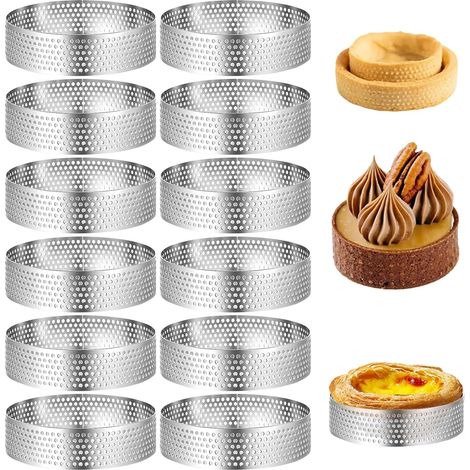 Lot de 12 Moule à tartelette, Acier inoxydable, Trou d'aération, 6 cm, Pour mousse, Muffin (1/5)
