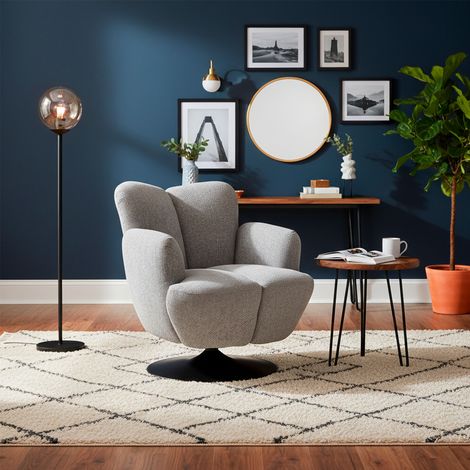 Fauteuil design rotatif 78x85x88 cm en tissu beige - LUNYS (1/5)