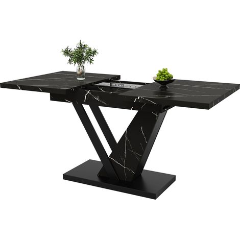 Tavolo Allungabile 120x75x75.5 cm, Ampia Superficie, Piano Effetto Marmo, MDF e Metallo, Facile da Montare, Nero