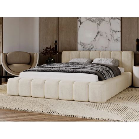 Lit rembourré avec rangement 120x200 velours beige Ibiza (1/5)