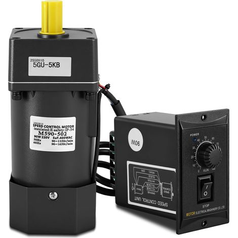 90W Moteur à engrenages avec vitesse réglable Moteur électrique 220V AC Moteur monophasé à couple élevé et variateur de vitesse (sous-transmission 5K) (1/5)