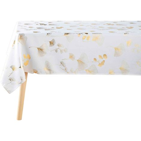 Tischdecke rechteckig BLOOMY, weiß, goldener Ginkgo