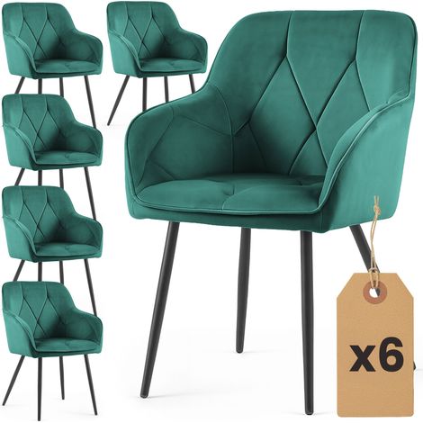 Lot de 6 Chaises en velours matelassées DIAMANTE Vert Bouteille pieds noirs (1/5)