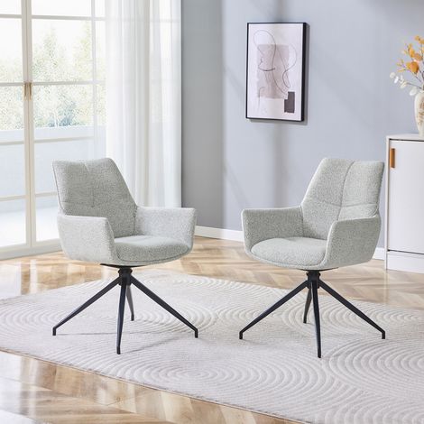 Silla de comedor giratoria 360°, lote de 2, tejido gris claro y metal negro DESVIAE (1/5)