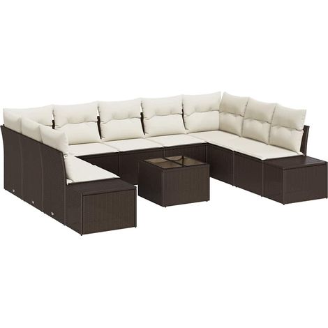 Maison Exclusive - Set Divano da Giardino 9 pcs Marrone e Crema Polyrattan