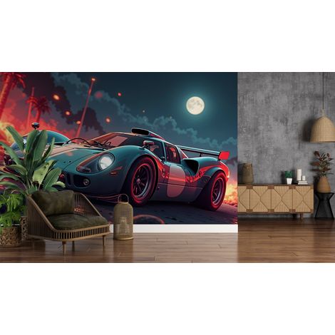 Papier peint voitures - bolide de course sous la lune - 150 x 250 cm (1/2)
