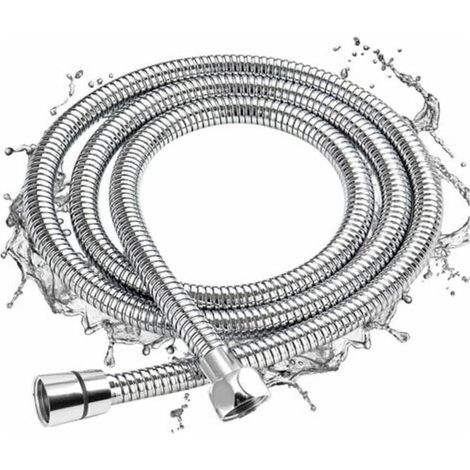 Flexible de douche 2 m en acier inoxydable chromé, tuyau flexible anti-torsion, facile à installer pour pommeau douche (1/5)