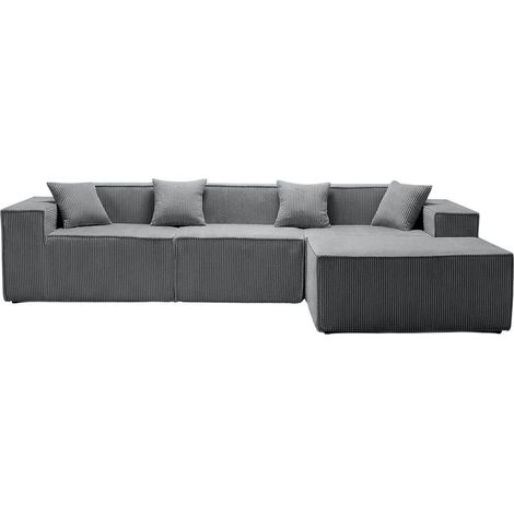 Canapé d'Angle Modulable Velours "Lindsey" 277cm Gris (1/5)