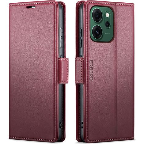 Funda para Oppo Reno 14 F / 14 FS, color lichi brillante, tipo cartera, color rojo. (1/5)