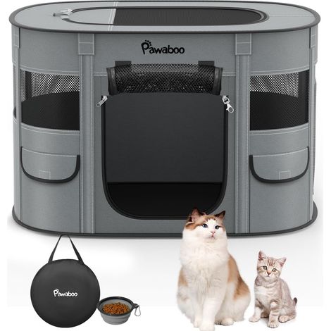 Parc Portable pour Chien en Tissu Oxford 600D, Gris de Charbon (1/5)