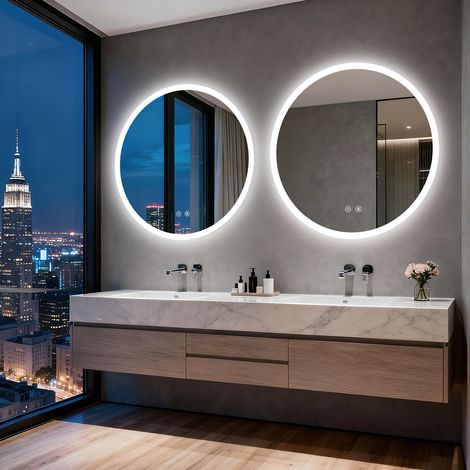 LUVODI Round Bathroom Mirror Anti Fog with Stepless Dimmable Backlit LED Vanity Mirror, 800mm