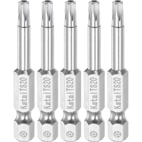 5pcs T20 Magnétique Sécurité Étoile 5 Pointe Torx Embout Tournevis 1/4" Hex Tige 2" Longueur (1/5)
