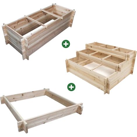Lot de 3 carrés potager bois de sapin avec géotextile