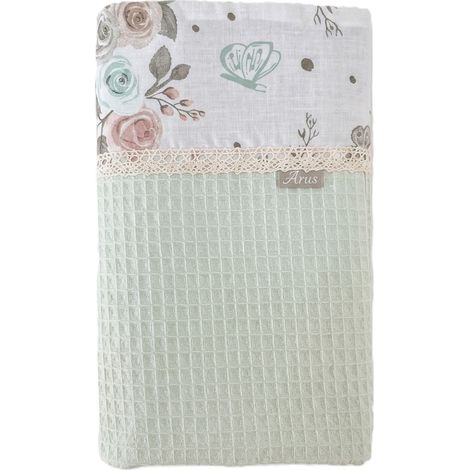 Manta / manta de gofre 75x100 Boho Leafs blanca (1/4)