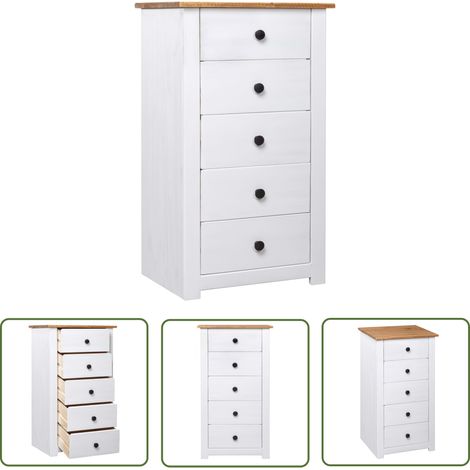 The Living Store Buffet Blanc 46x40x89 cm Pin Gamme Panama - Buffet Blanc - Meuble Rangement - Commode Tiroir - Mobilier Chambre - Table Basse (1/6)