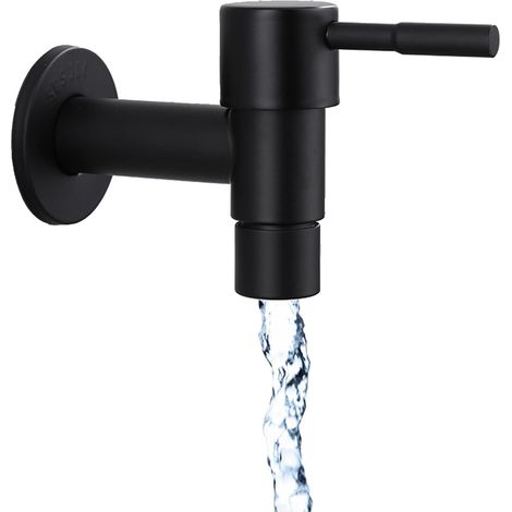 Einzelner schwarzer Edelstahl-Wand-Kaltwasserhahn für Küche, Waschmaschine, Garten, Spüle, Badezimmer, Waschküche, Bad, Garten.