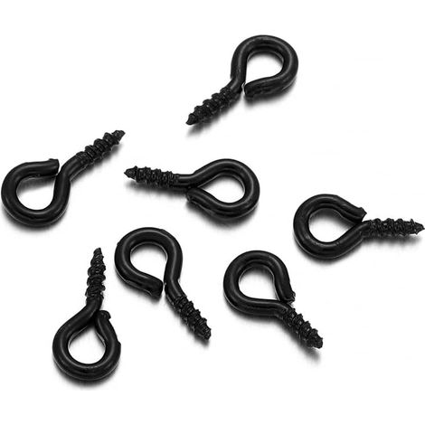 Lot de 200 vis à œillet autoperceuses mini œillets mini vis à œillets crochets à anneaux pour bois liège bouteilles DIY fabrication de bijoux Noir 4 8mm (1/5)