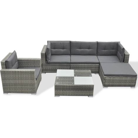Mobili da giardino mobili da esterno Set di mobili da 6 pezzi con cuscini in resina intrecciata grigia 020016875