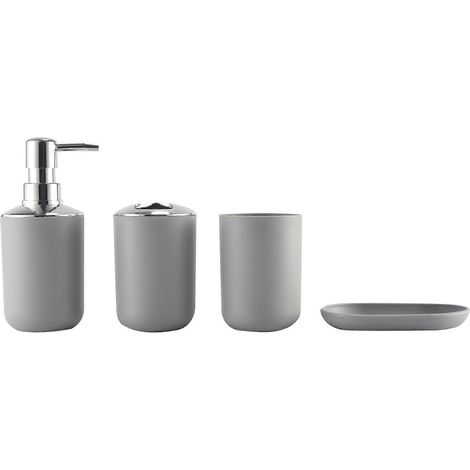 Ensemble de 4 accessoires de salle de bain en plastique, avec porte-brosse à dents (gris) (1/5)