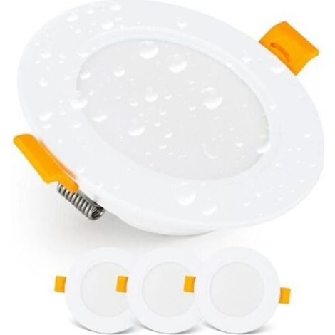 Spot LED Encastrable Downlight LED spots de plafond IP54 pour Salle de Bain, locaux humides, Blanc Froid 6000k Lot de 3 Spot LED Extra Plat Ronds 7 Watt (7W) / 700 Lumens, Blanc (1/5)