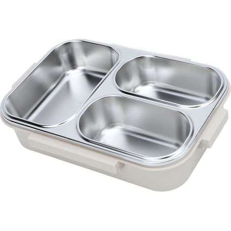 Boîte repas compartimentée 304 inox étanche chauffable 3 compartiments rectangulaire conteneur alimentaire capacité 1,2L gris (1/5)