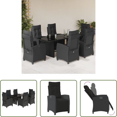 Chaise de jardin - Ensemble à manger de jardin coussins 7pcs Noir Résine tressée (1/5)