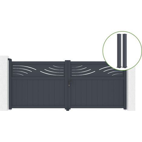 Portail battant 3,4m HALTI H.140cm alu + 2 poteaux EIFEL 15x15cm H.166cm GRIS (1/5)