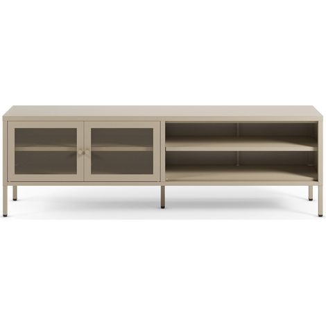 Mueble de TV Latem de metal beige 2 puertas, 160 cm