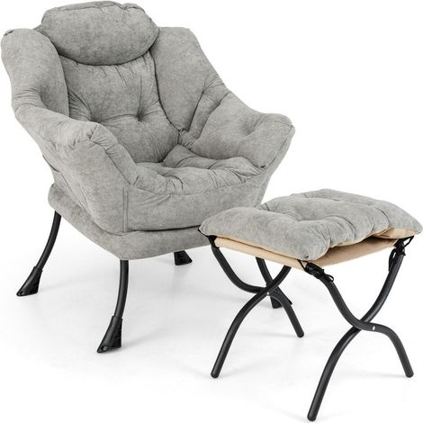Sessel mit hocker armlehnen seitentasche doppelseitiger fustutze relaxsessel grau