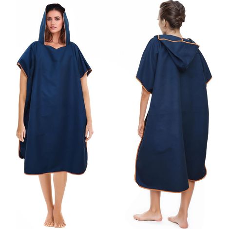 Poncho de Bain en Microfibre avec Capuche pour Homme et Femme - Serviette de Surf Longue Idéale pour la Plage (Bleu) (1/5)