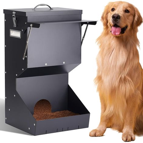Distributeur de croquettes automatique pour chien extérieur, capacité 11kg en acier galvanisé avec abri anti-pluie, montage mural ou au sol