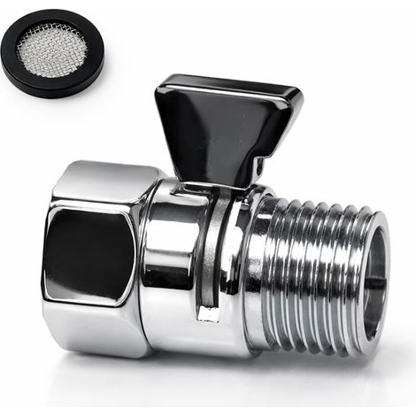 1 pièce Valve d’arrêt pour pommeau de douche, régulateur de débit avec poignée rotative pour douchette et flexible, pour arrêter ou réduire rapidement le débit, raccord pour salle de bain et maison (1/5)