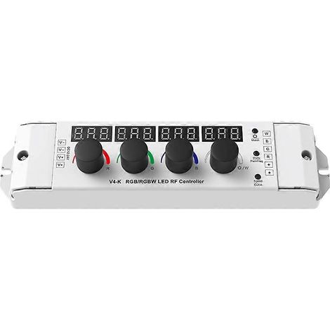 4-Kanal x 4A RGB/RGBW LED-Dimmer-RF-Controller mit 4 Drehknöpfen, 12-24V DC mit Digitalanzeige, verwendbar als RF-Fernbedienung für 4-Kanal-LED-Streifen. (1/5)
