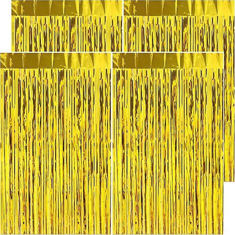 Goldener Fransen-Geburtstagsvorhang 4-teilig, 1 x 2 m, glänzender Metallic-Fransenvorhang Aluminium-Hintergrundvorhang Dekoration für Babypartys und Geburtstage (1/5)