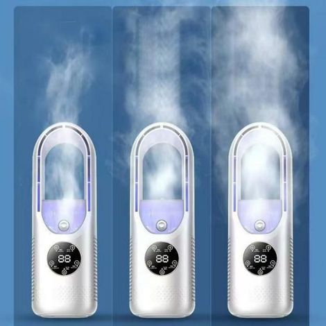 Ventilateur sur pied, 6 vitesses, écran LED, réservoir d'eau de 100 ml, circulation d'air, minuterie, veilleuse, portable, blanc (1/5)