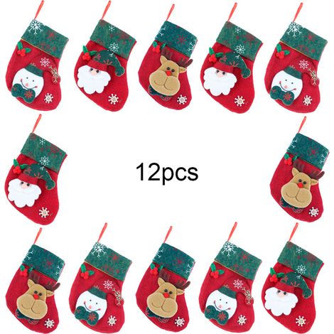 12PCS Chaussettes de Noël suspendues petit renne père Noël bonhomme de neige mignon en feutre non tissé déco (1/2)