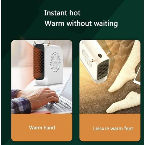 Mini radiateur monobloc, radiateur soufflant portable, radiateur électrique silencieux à économie d'énergie, protection contre la surchauffe, pour bureau à domicile (vert) - 26 x (1/4)