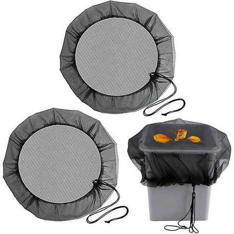 Lot de 2 filets de protection pour récupérateur d'eau de pluie, 95 cm, avec cordon de serrage, anti-poussière, pour protéger des feuilles, des insectes et des moustiques - Noir (1/5)