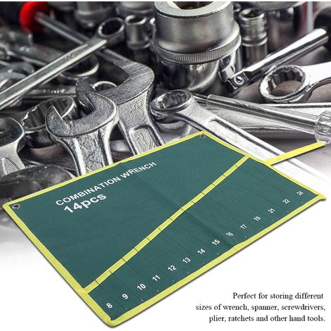 Sac de rangement en toile à poches multiples enroulable pour outils, pinces et clés (14 poches) (1/5)