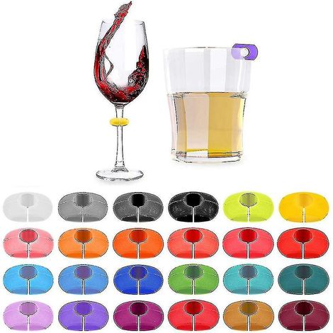 Lot de 24 marque-verres en silicone pour verres à vin, parfaits pour les cocktails, les martinis et les champagnes. (1/5)