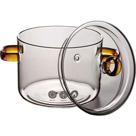 Casserole en verre avec couvercle, compatible micro-ondes, idéale pour la cuisson du lait et des pâtes. (1/4)
