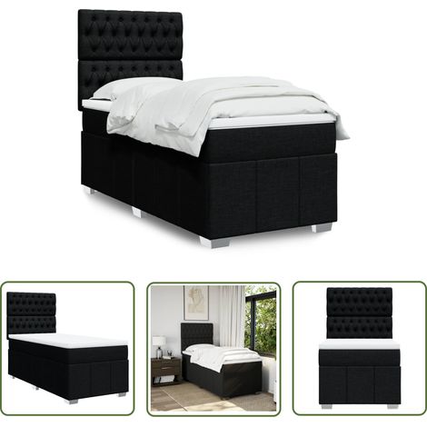 vidaXL Sommier à lattes de lit avec matelas Noir 100x200 cm Tissu (1/5)